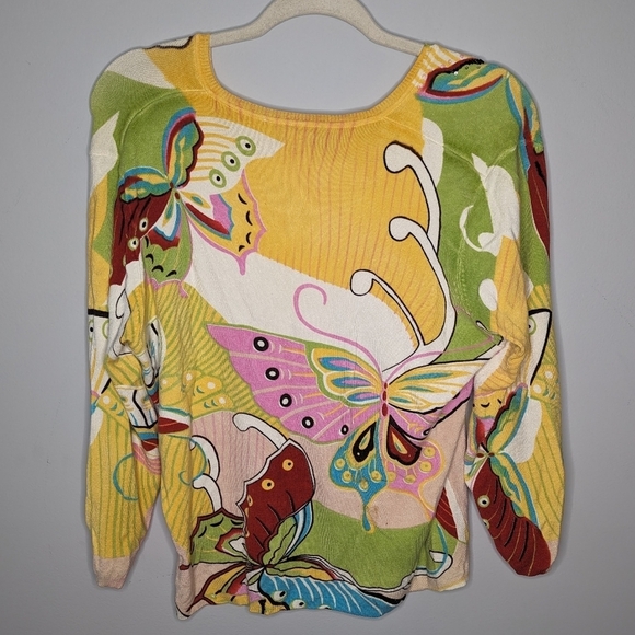 Y2K Vintage Elizabeth New York Sequin Butterfly Floral Nature Sweater Womans XL - Picture 7 of 11